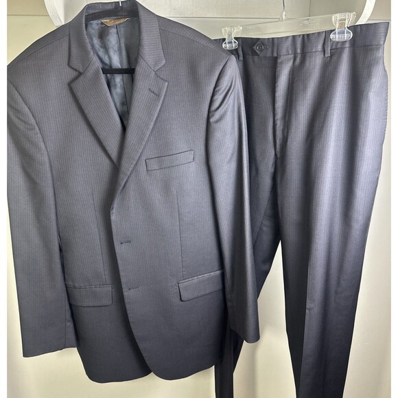 Pronto Uomo Platinum Pinstripe Suit Black 100% Wool size 44L 36 Waist - Picture 1 of 16